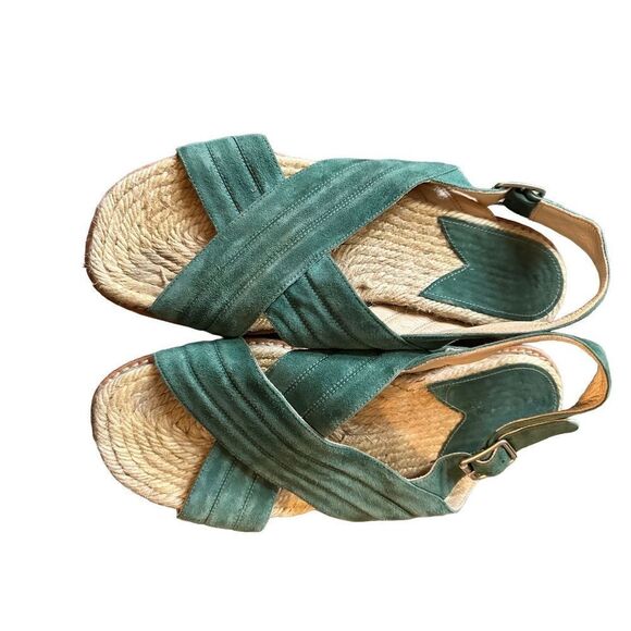 Paul Andrew Green Suede Rattan Sandals - Picture 6 of 11